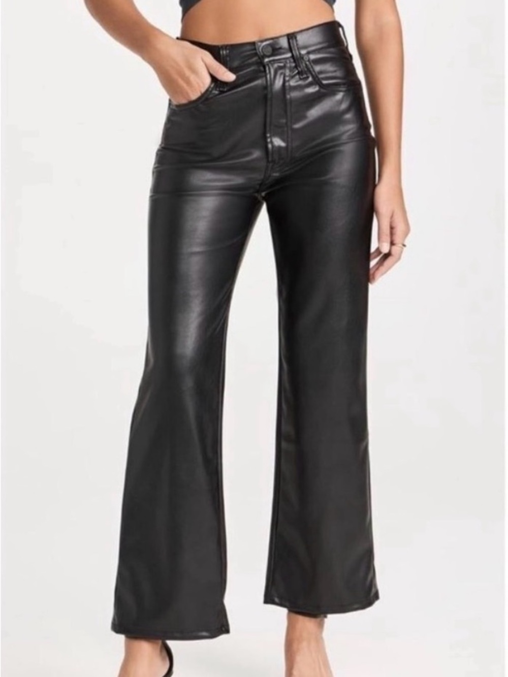 MOTHER The Rambler Black Faux Leather Wide Leg Pants